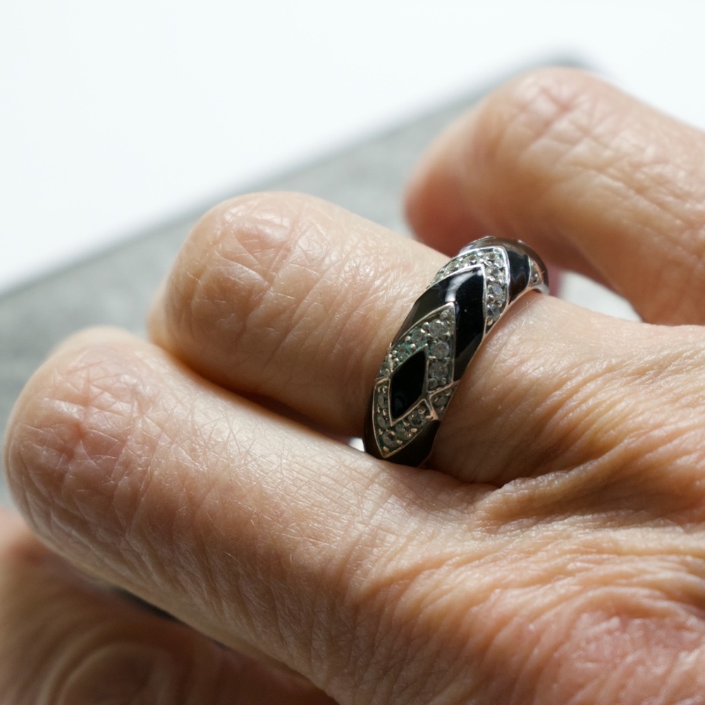 Cubic Zirconia & Black Enamel Cocktail Ring